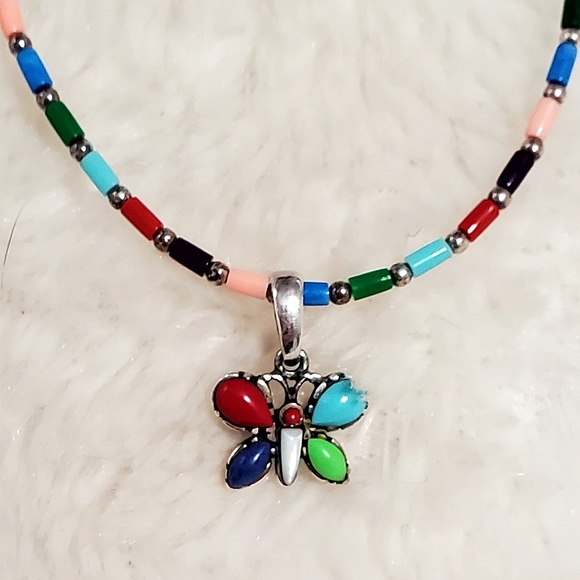 Silpada Sterling Silver Multi-Colored Butterfly Pendant Necklace N0845